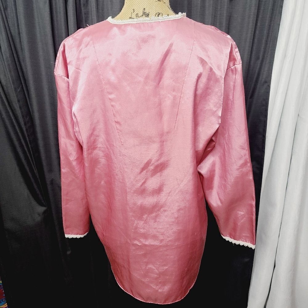 Vintage 90s Barbiecore Pink Lace Trim Sateen Pajama Top - Picture 4 of 16